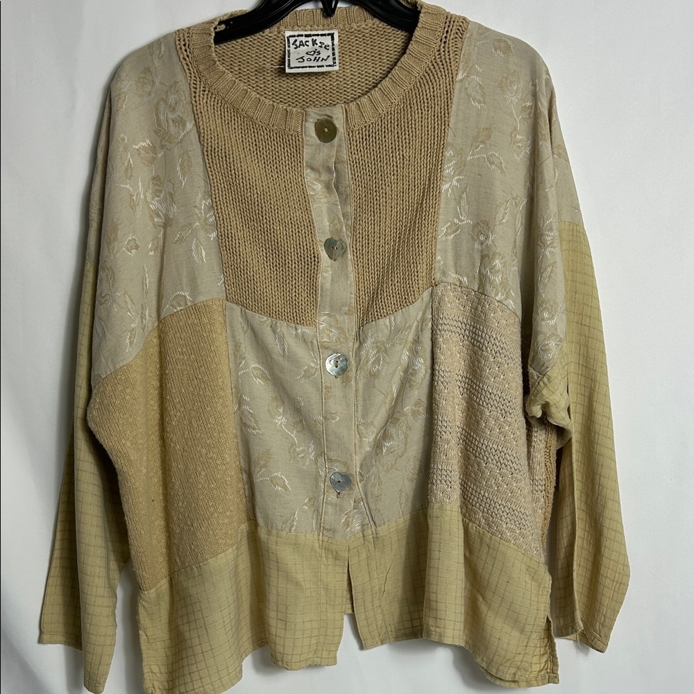 Jackie Loves John 2 Piece Set Beige Patchwork Button-Up Top Long Skirt Sz Medium